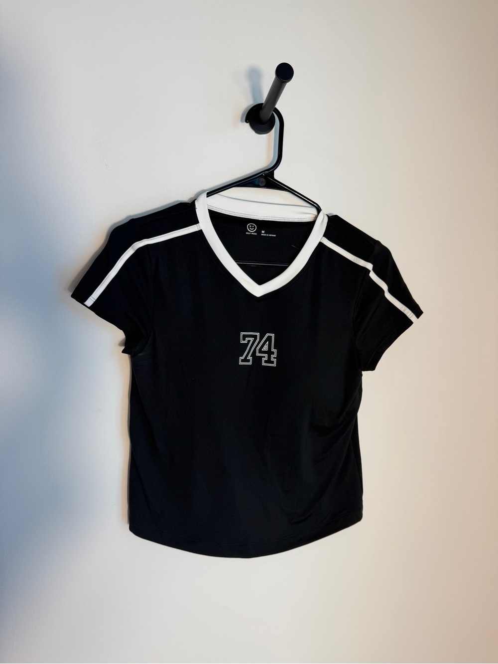 Black 74 V-Neck Top - Sporty Contrast Trim